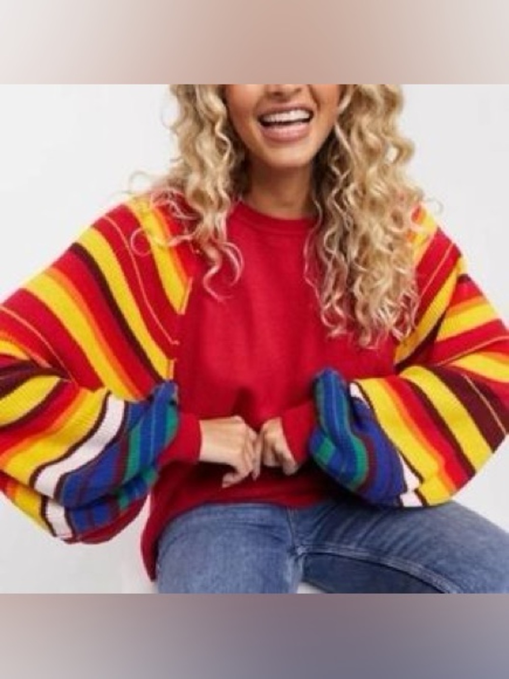 We the Free Rainbow Dreams Stripe Knit Top Red Size Small